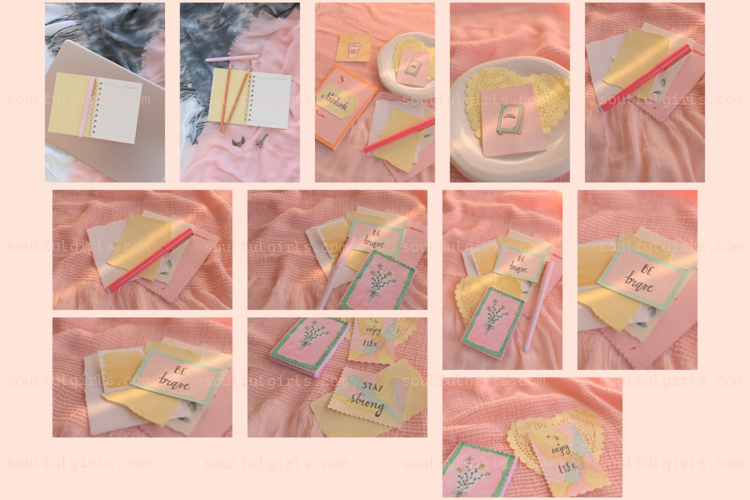 Styled stock photo bundle inspired in journaling. Example of images in the bundle, with hand painted watercolor tags with messages that I created for this collection.