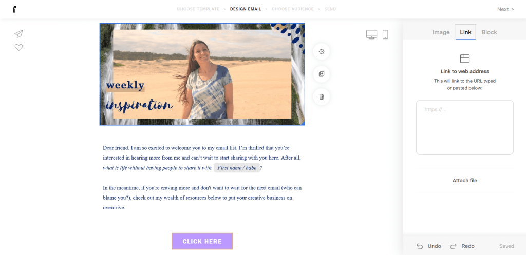 Screenshot of adding a link to your email banner.