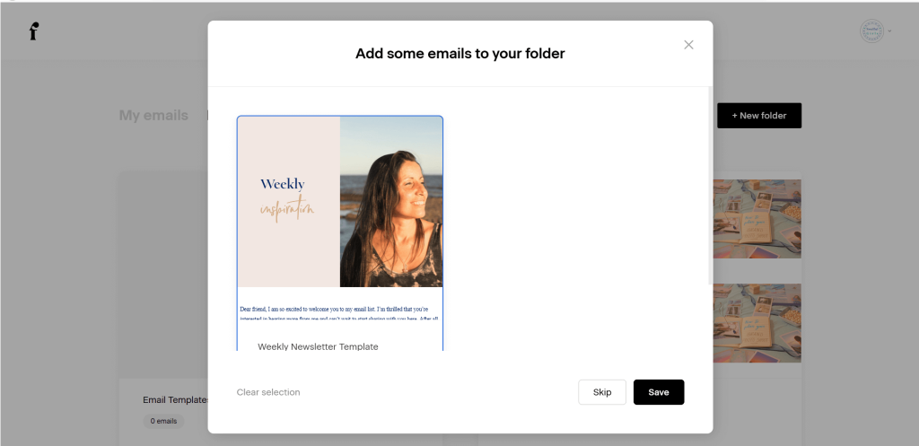 Screenshot of adding your email template to the new folder.