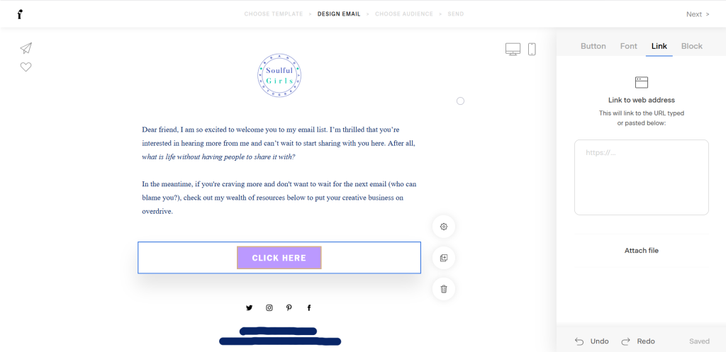 Screenshot of adding links and attaching files on buttons.