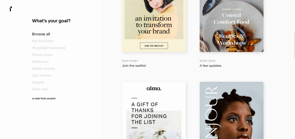 Screenshot of browsing the templates in Flodesk.