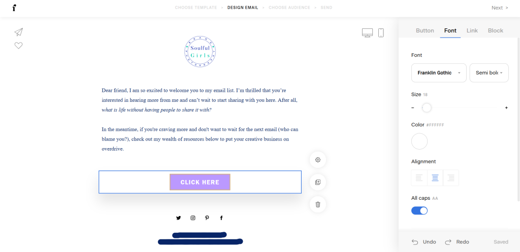 Screenshot of changing the font of a button.