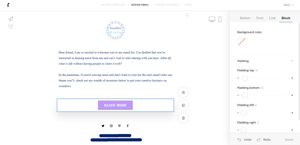 Screenshot of changing the background and padding of the button.