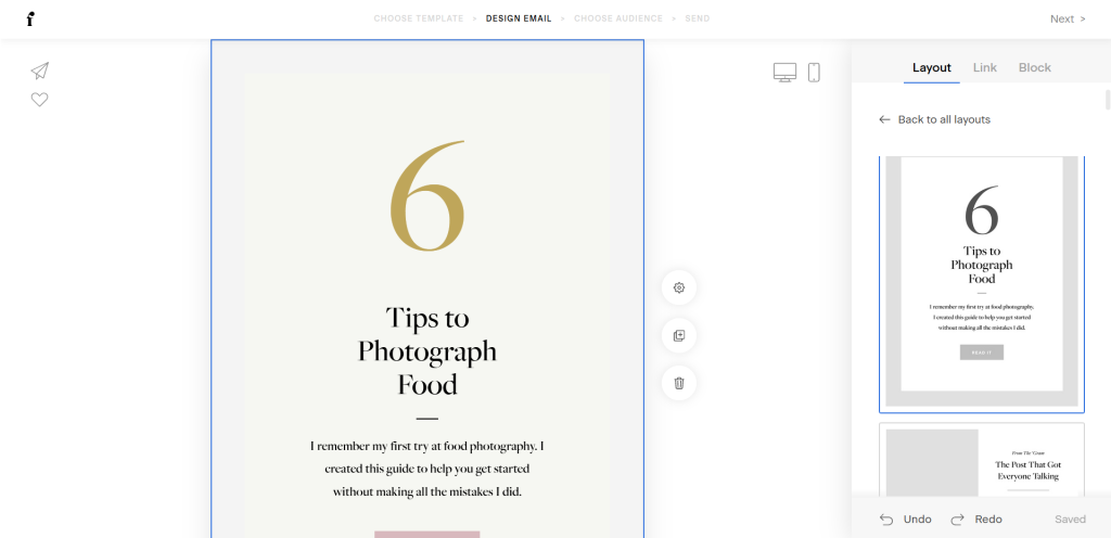 Screenshot of clicking on back to all layouts.