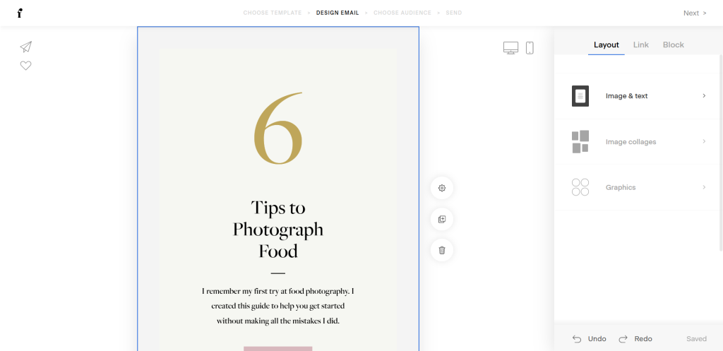 Screenshot of clicking on image and text layouts.