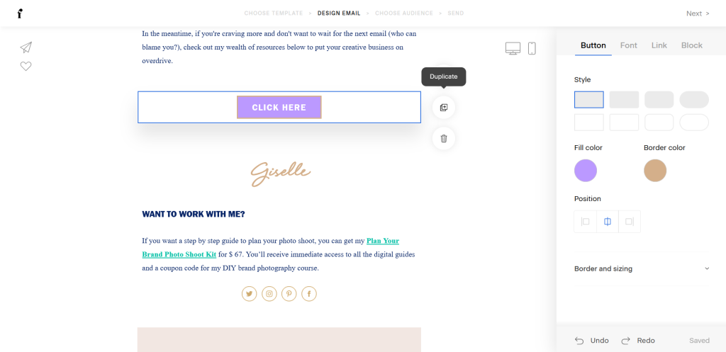 Screenshot of duplicating the button.