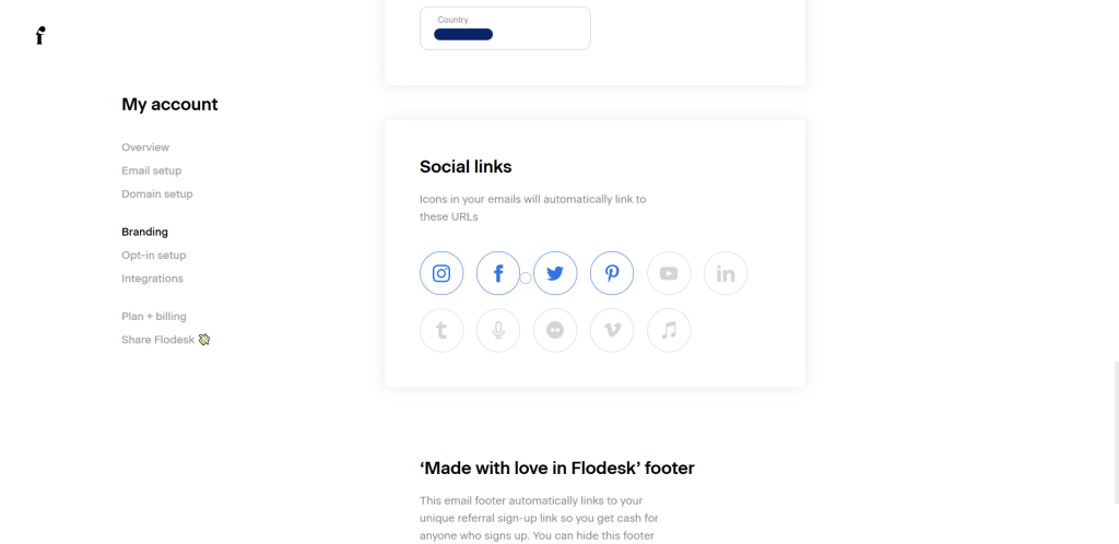 Social media links screenshot.