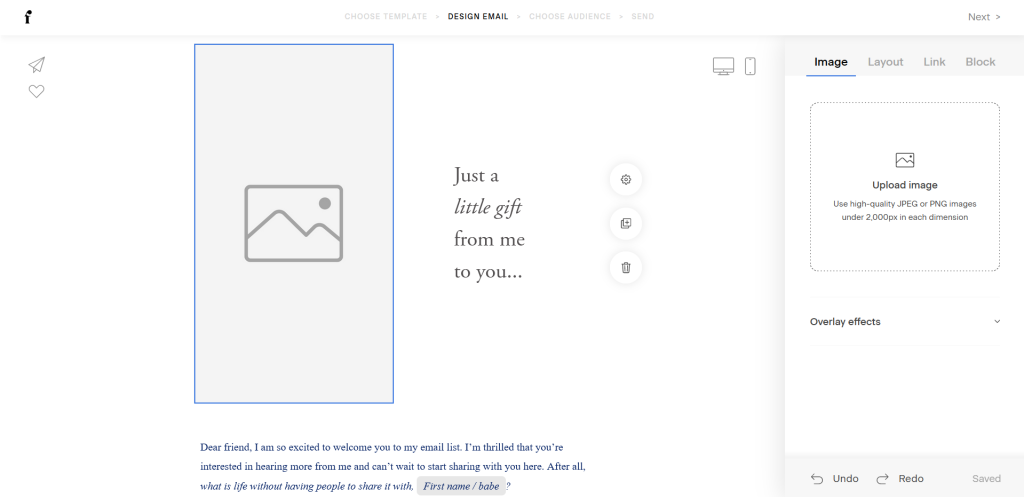 Screenshot of uploading your image in the layout.