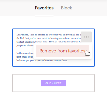 Screenshot of deleting a favorite block.