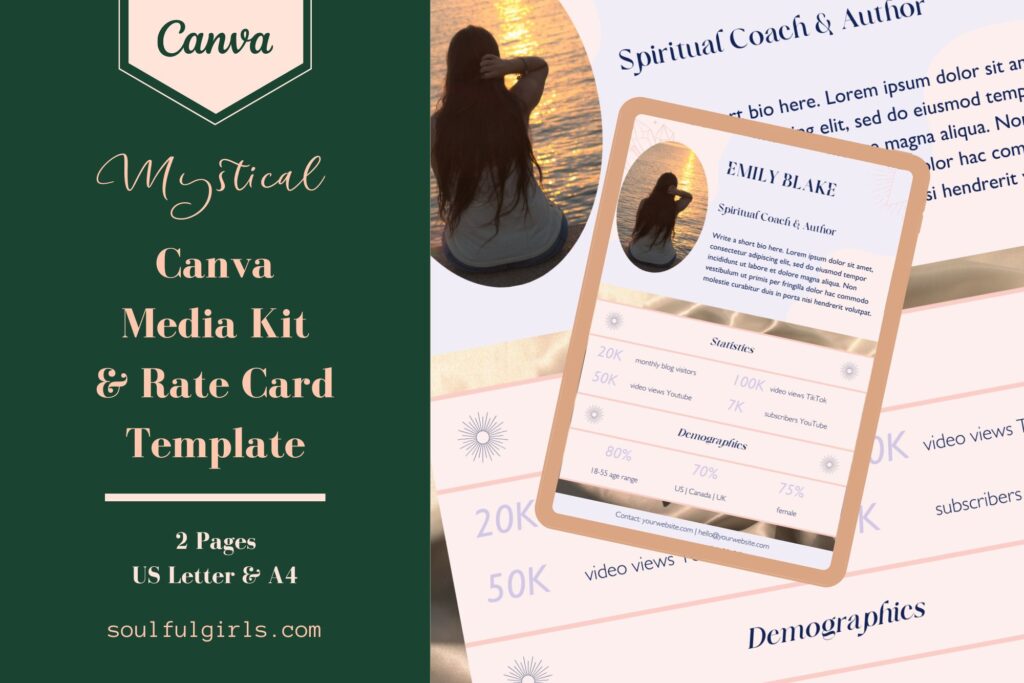 Canva Media Kit And Rate Card Template - Mystical. Example of the media kit template.