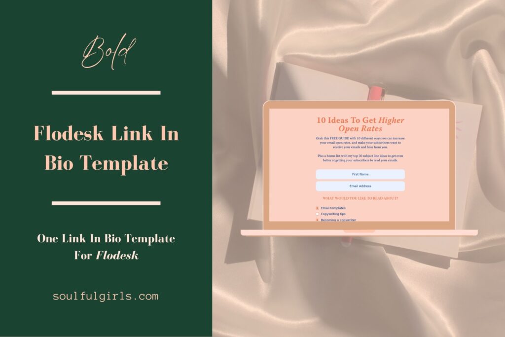 Bold. Flodesk link in bio template. One link in bio template for Flodesk. Mockup of this template.