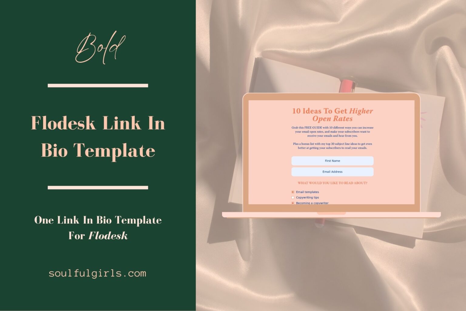 Bold. Flodesk link in bio template. One link in bio template for Flodesk. Mockup of this template.