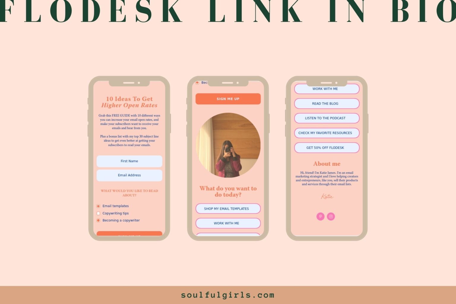 General view of the Flodesk link in the bio template from our Bold Collection.