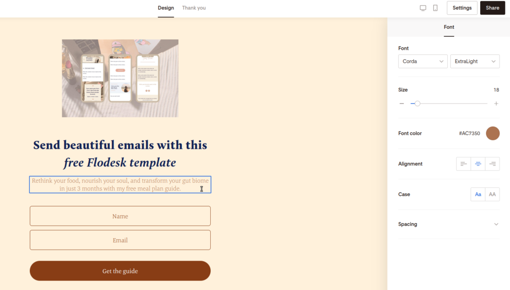 Screenshot of clicking on the freebie description to modify it.