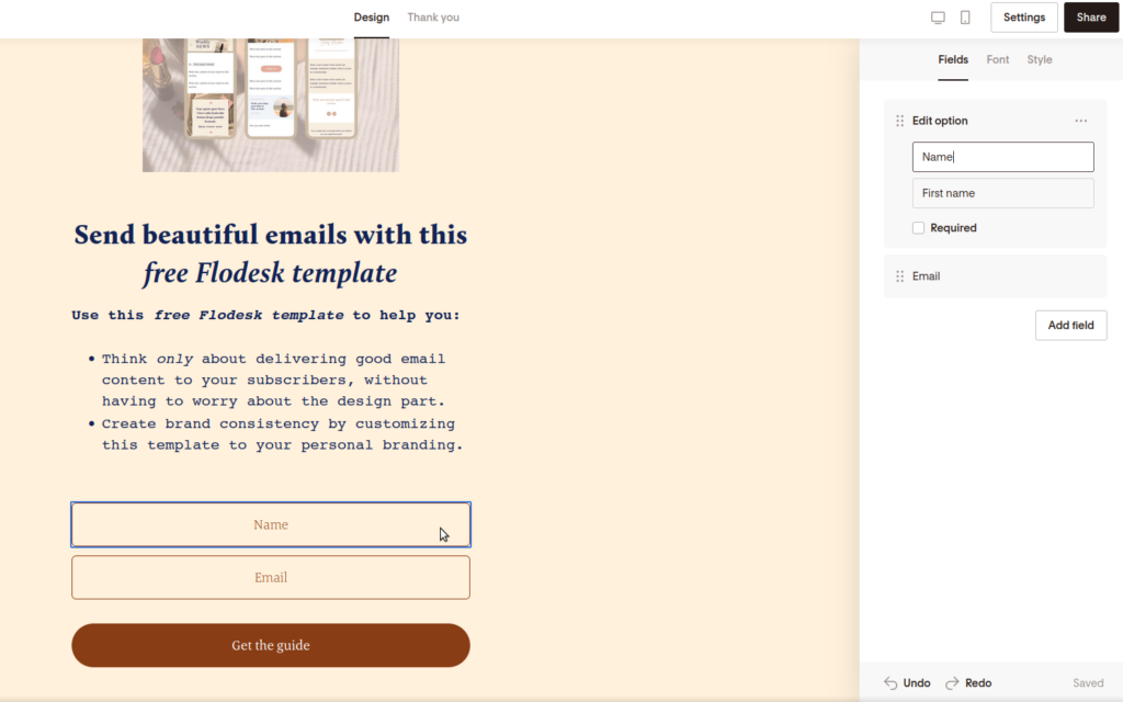 Screenshot of clicking on the name field in the subscription form.