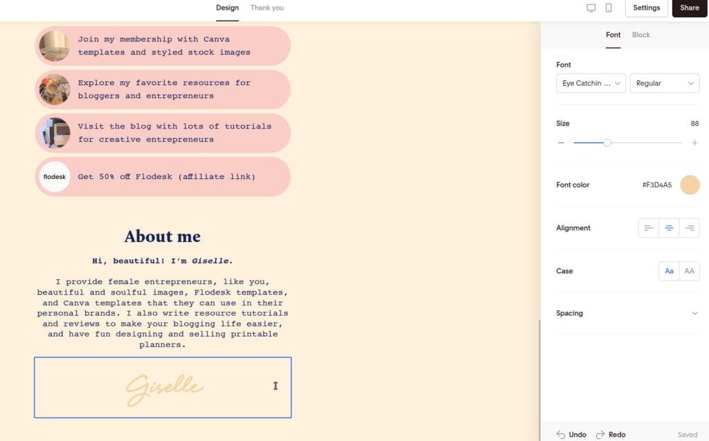 Screenshot of customizing your signature.