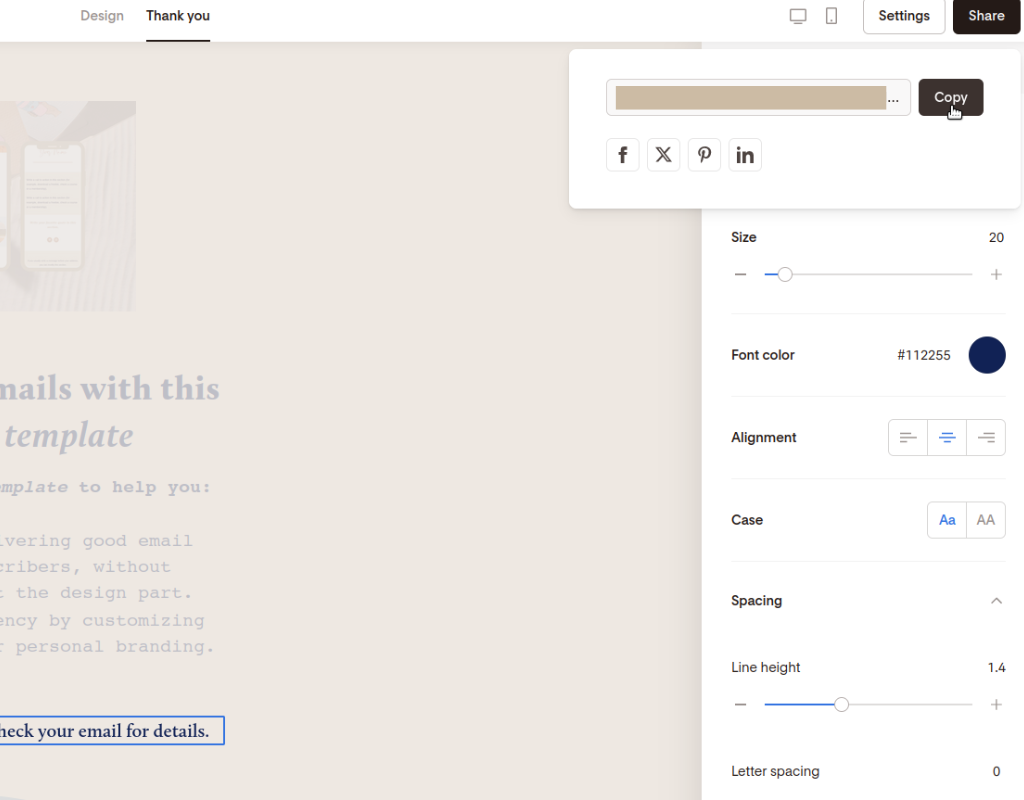 Screenshot of sharing your link in bio page.