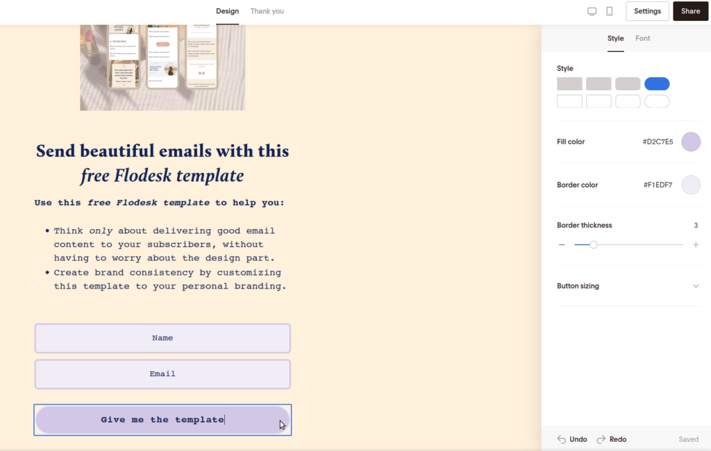 Screenshot of writing your custom text in the form button.