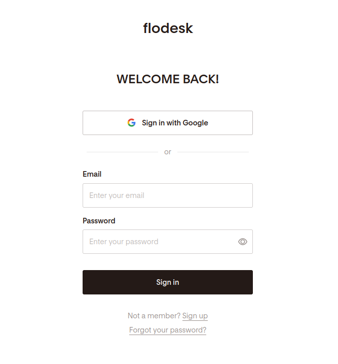 Screenshot of signing in to Flodesk.