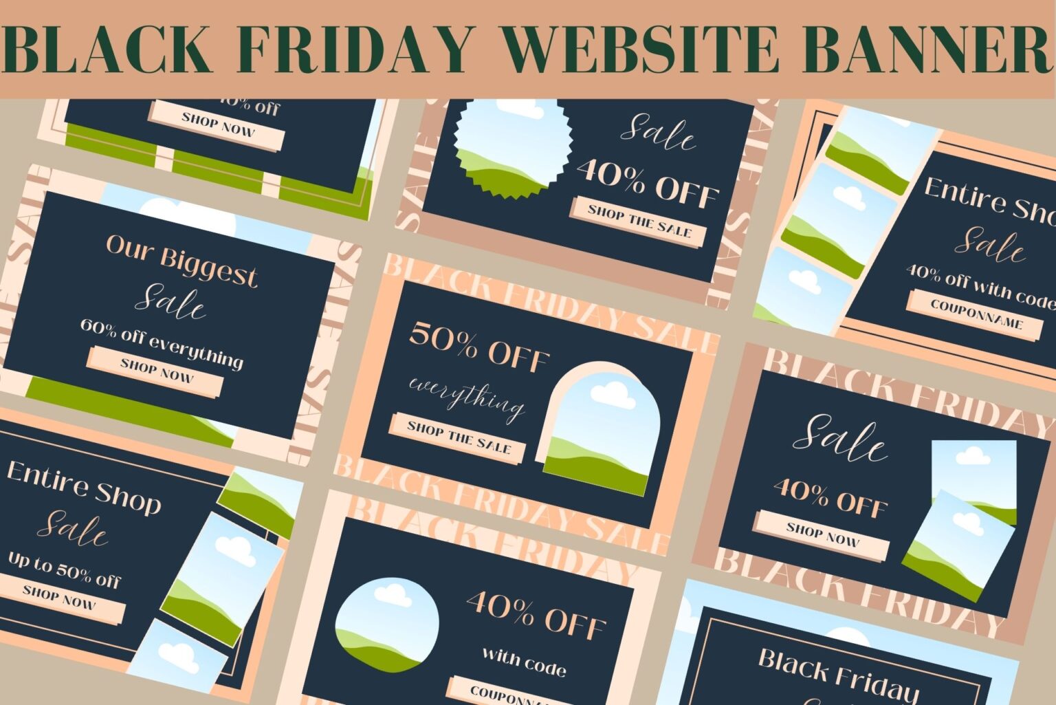 General view of the Black Friday website banner template for Canva from our Ashley Collection.