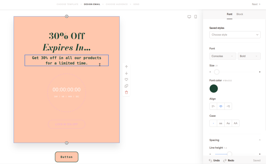 Screenshot of changing the description of the countdown timer.