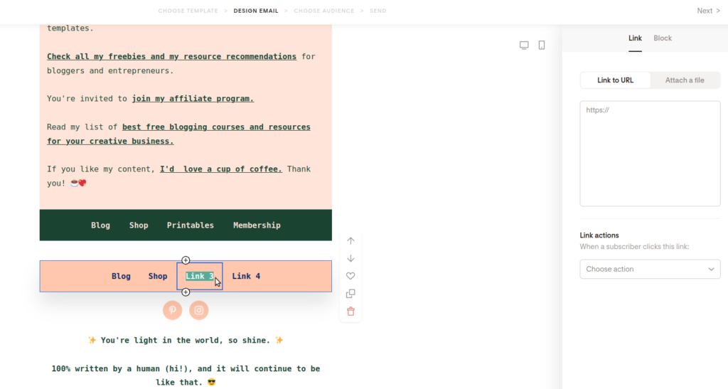 Screenshot of changing the name of the links.