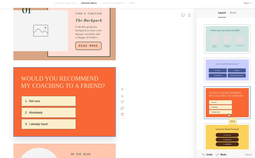 Screenshot of choosing a poll layout.