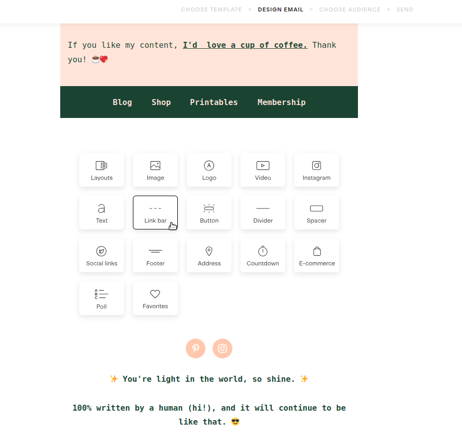 Screenshot of clicking on the link bar block.