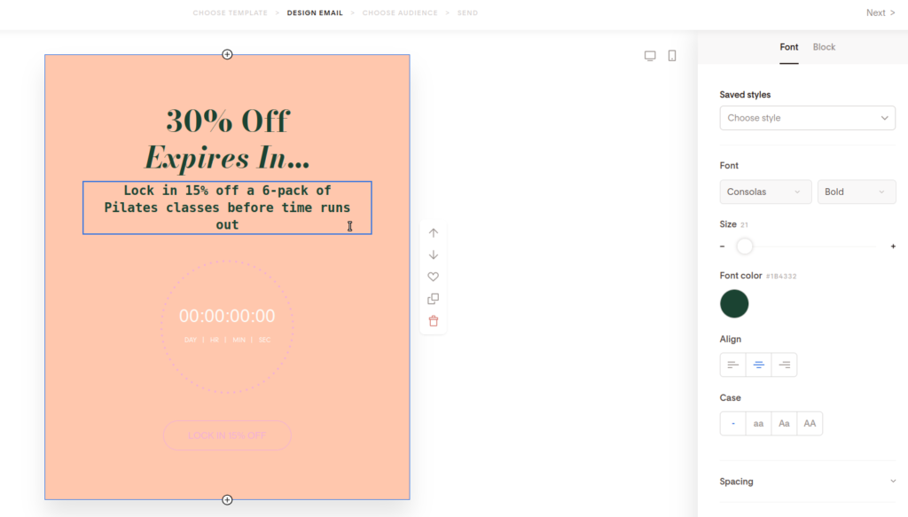 Screenshot of customizing the description of the countdown timer.
