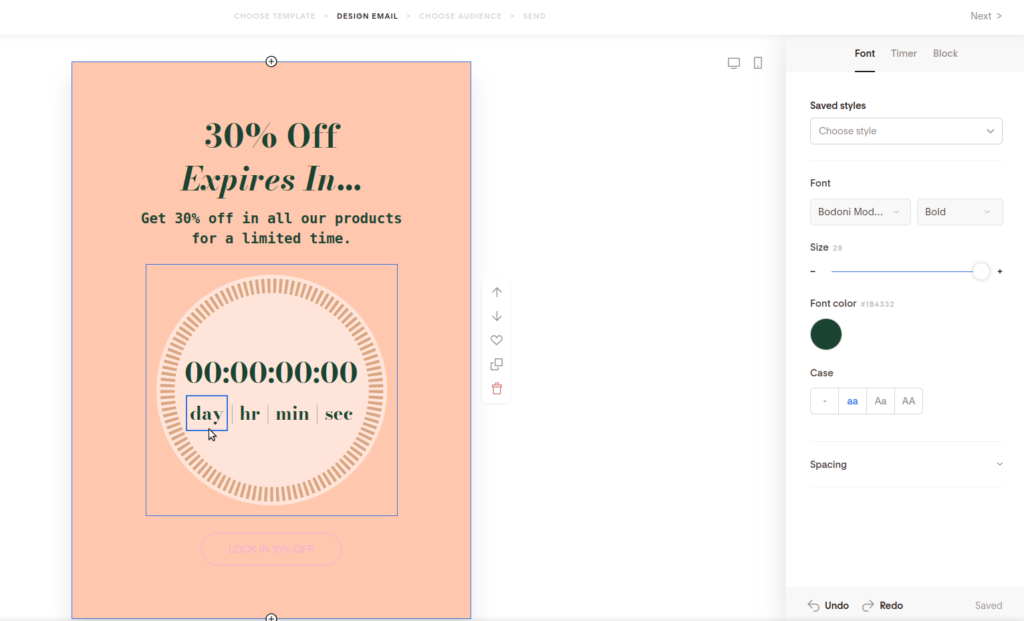 Screenshot of customizing the font of the days of the timer.