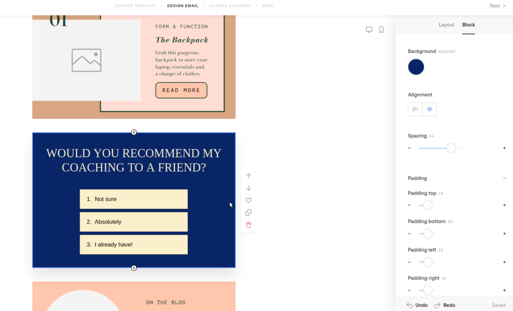 Screenshot of customizing the poll block.