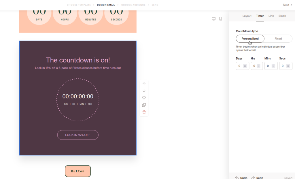 Screenshot of the personalized timer options.