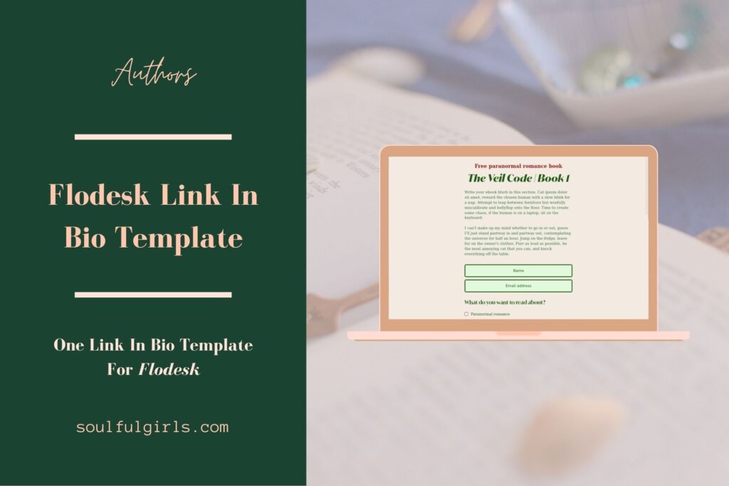 Authors. Flodesk link in bio template. One link in bio template for Flodesk. Mockup of this template.
