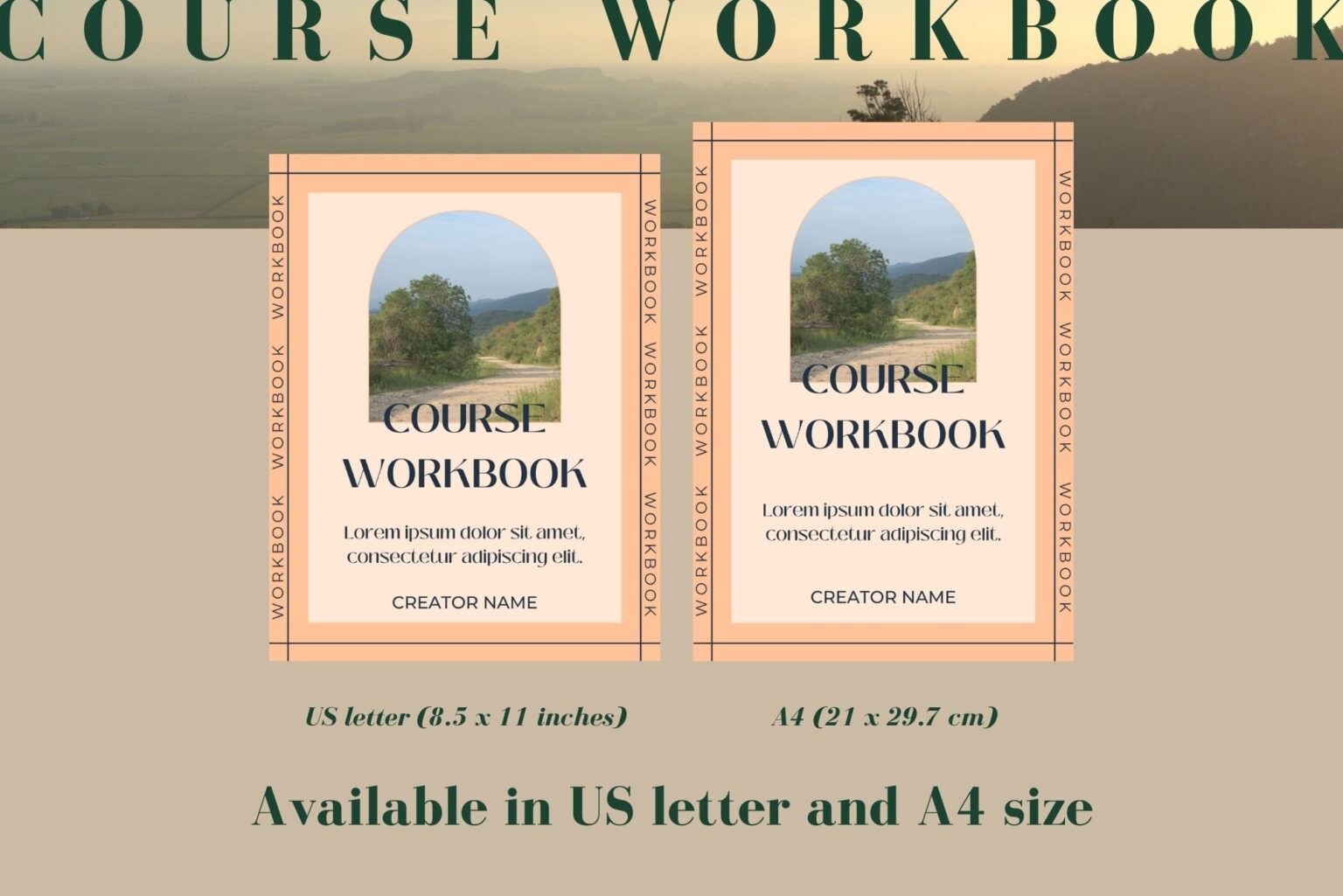 Example of a page from this Canva workbook template in US letter size and in A4 size.