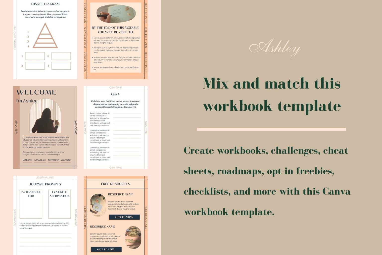 Mix and match this Canva workbook template. Create workbooks, challenges, cheat sheets, roadmaps, opt-in freebies, checklists, and more with this Canva workbook template. Example of some of the templates included in this workbook template.