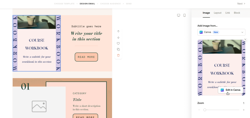 Screenshot of editing a design from your library in Canva.