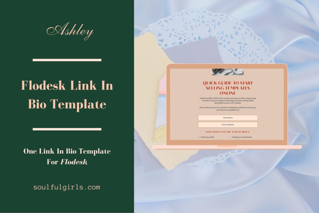 Ashley. Flodesk link in bio template. One link in bio template for Flodesk. Mockup of this template.