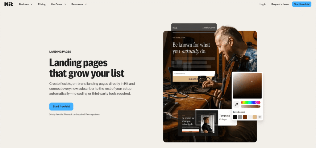 Screenshot of Kit’s free landing page new builder.